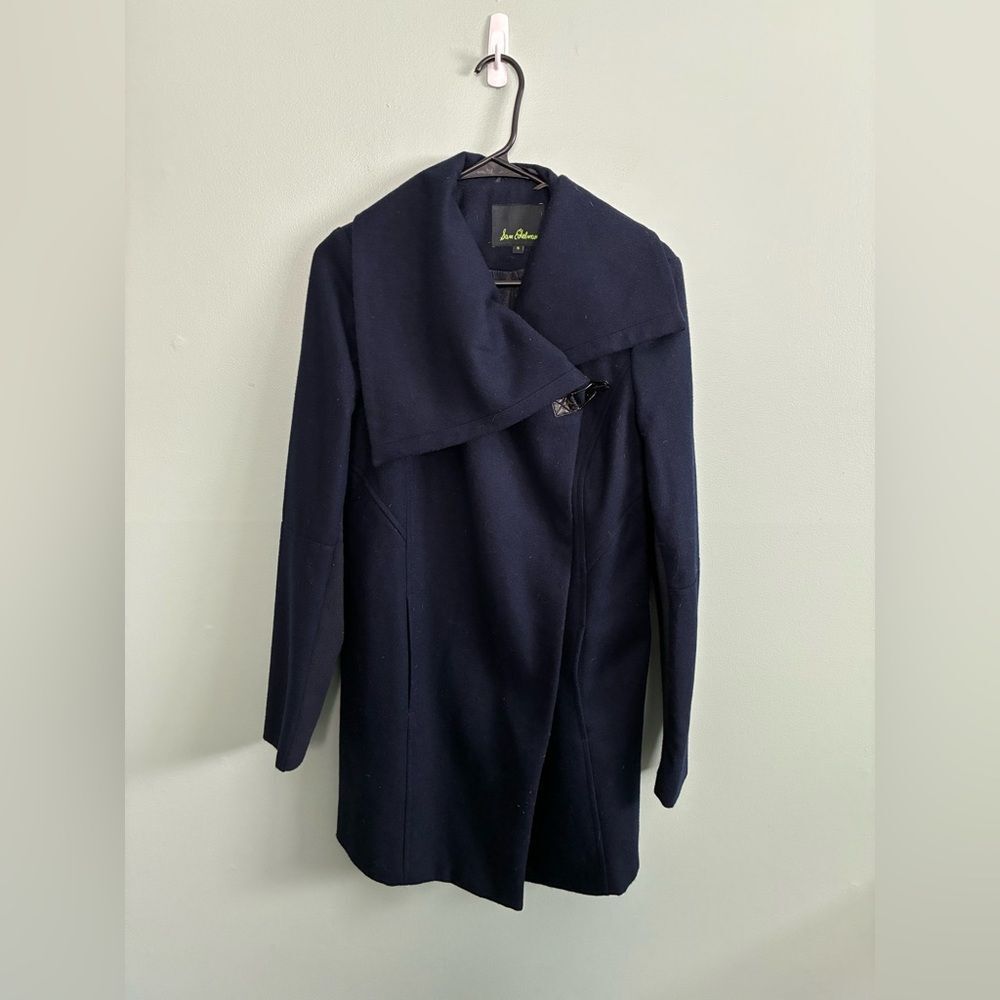 Sam Edelman Navy Blue Wool blend A-Line Pea Dress Comfy Minimal Midi Coat Sz S